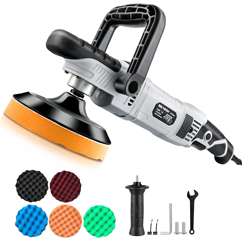 Rotary Buffer Polisher 6inch 15mm 6 Variable Speed 1200W Car Buffer Polisher 1000-3000 RPM Detachable Handle for Car Detailing