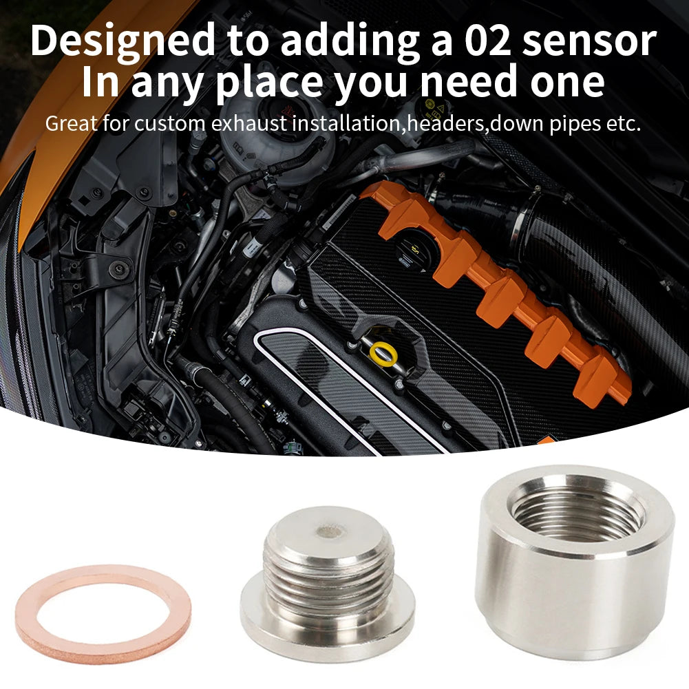 O2 Sensor Bung O2 Sensor Adapter M18x1.5 Oxygen Sensor Nut Weld Bung Plug Stainless Steel Curve Notched Universal Auto Parts