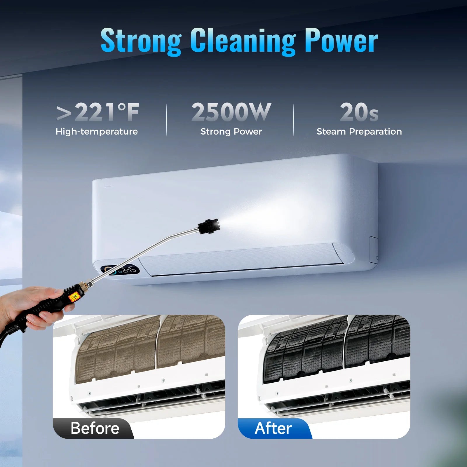 2500W Household Handheld High Temp Steam Cleaner Car Detailing Cleaning Machine for Household Items, Bottles, and More