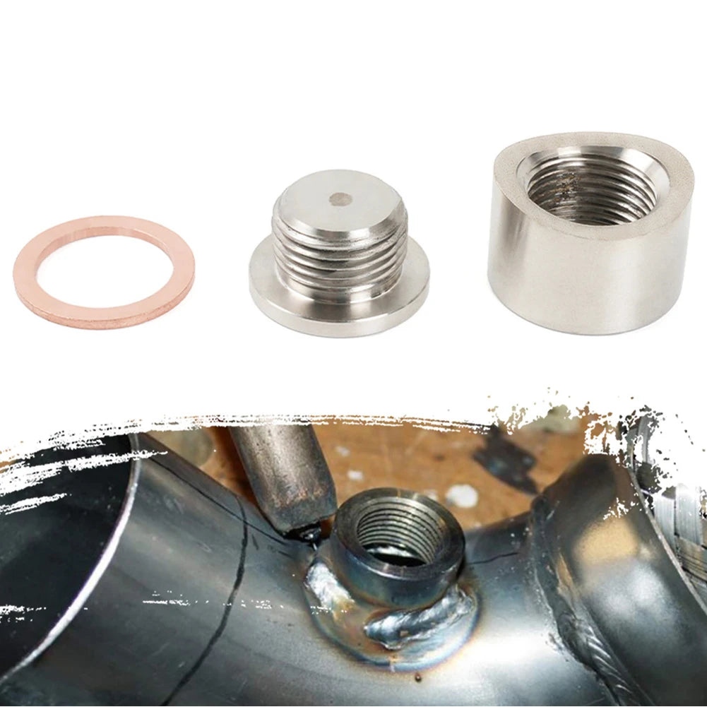 O2 Sensor Bung O2 Sensor Adapter M18x1.5 Oxygen Sensor Nut Weld Bung Plug Stainless Steel Curve Notched Universal Auto Parts