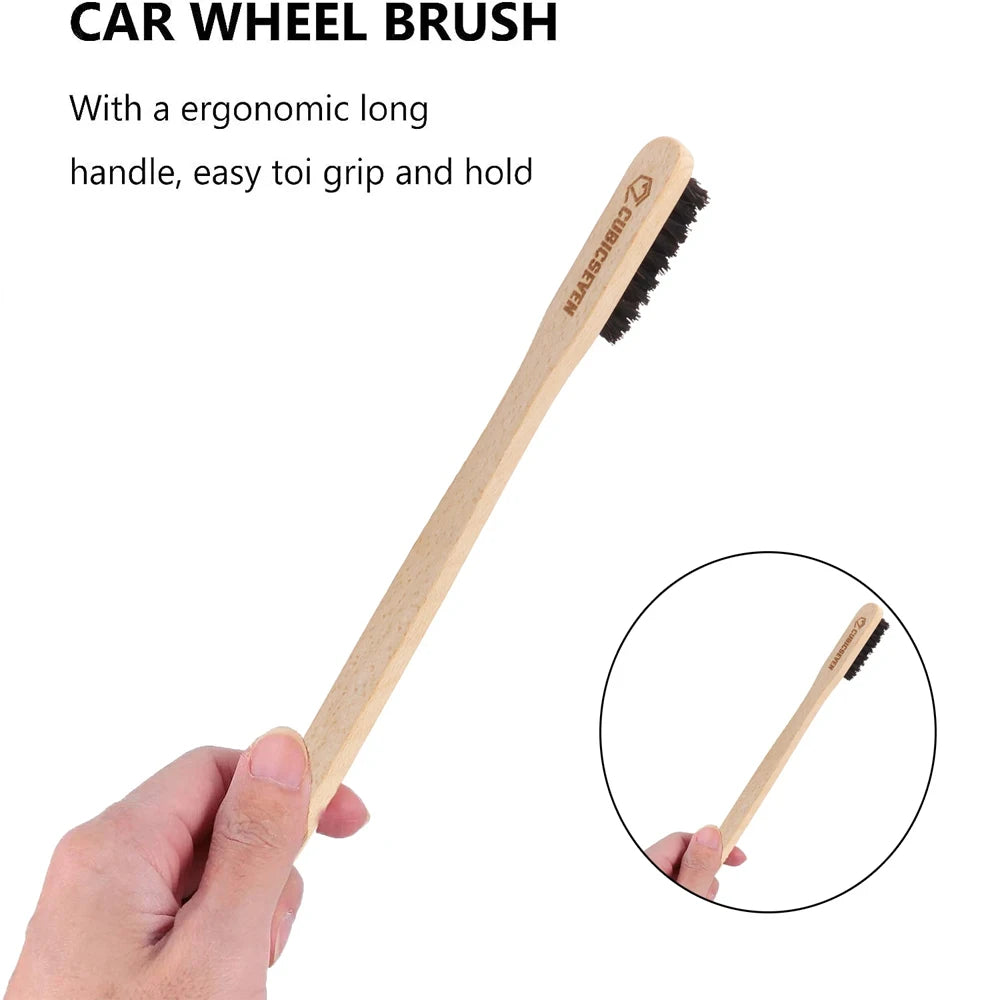 Cubicseven Car Detailing Brush Auto Horsehair Wheel Cleaning Tool Long Handle Easy to Clean Rim Spoke Barrel Car Accessories