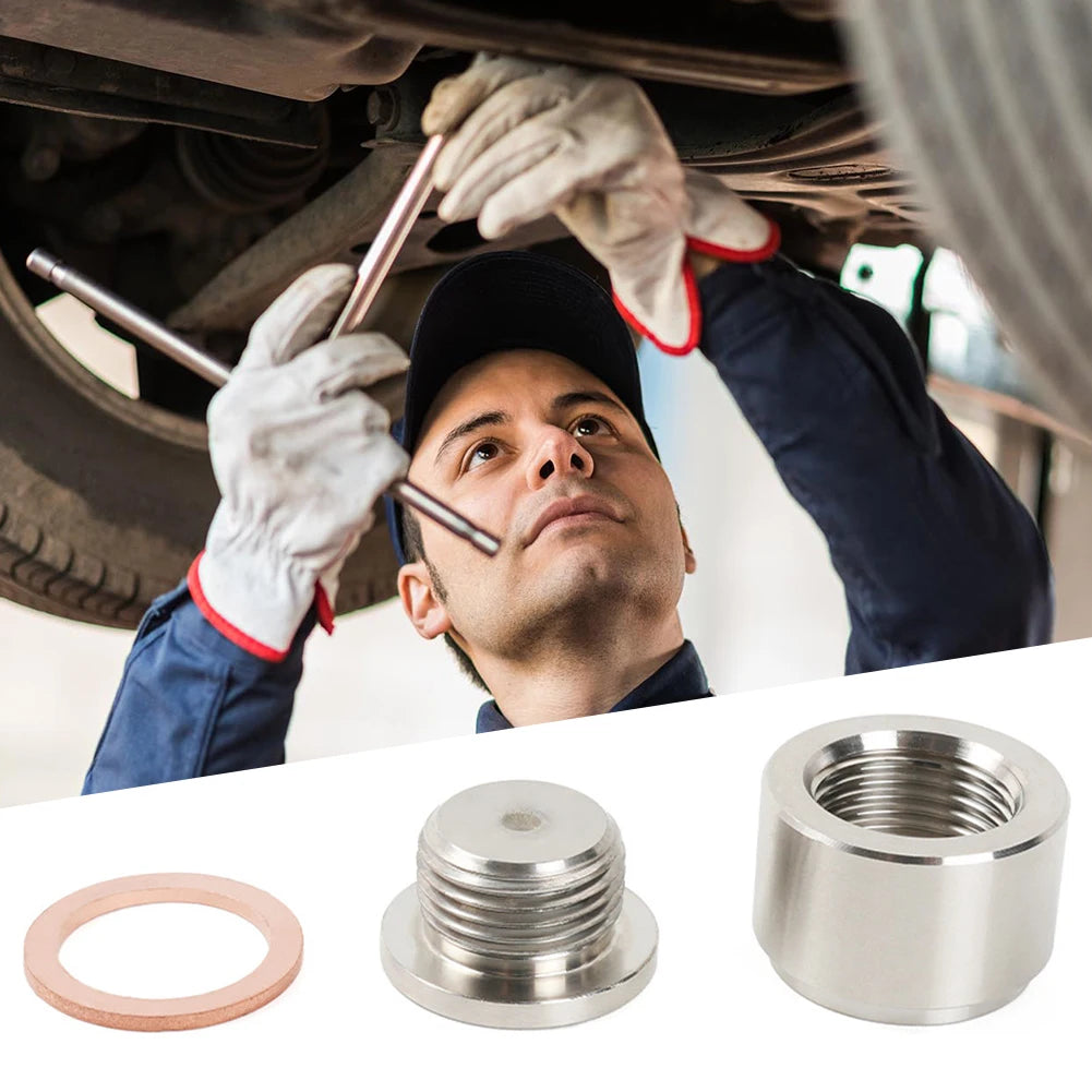 O2 Sensor Bung O2 Sensor Adapter M18x1.5 Oxygen Sensor Nut Weld Bung Plug Stainless Steel Curve Notched Universal Auto Parts