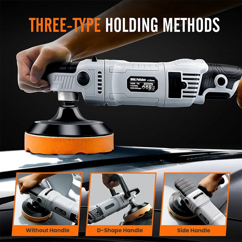 Rotary Buffer Polisher 6inch 15mm 6 Variable Speed 1200W Car Buffer Polisher 1000-3000 RPM Detachable Handle for Car Detailing