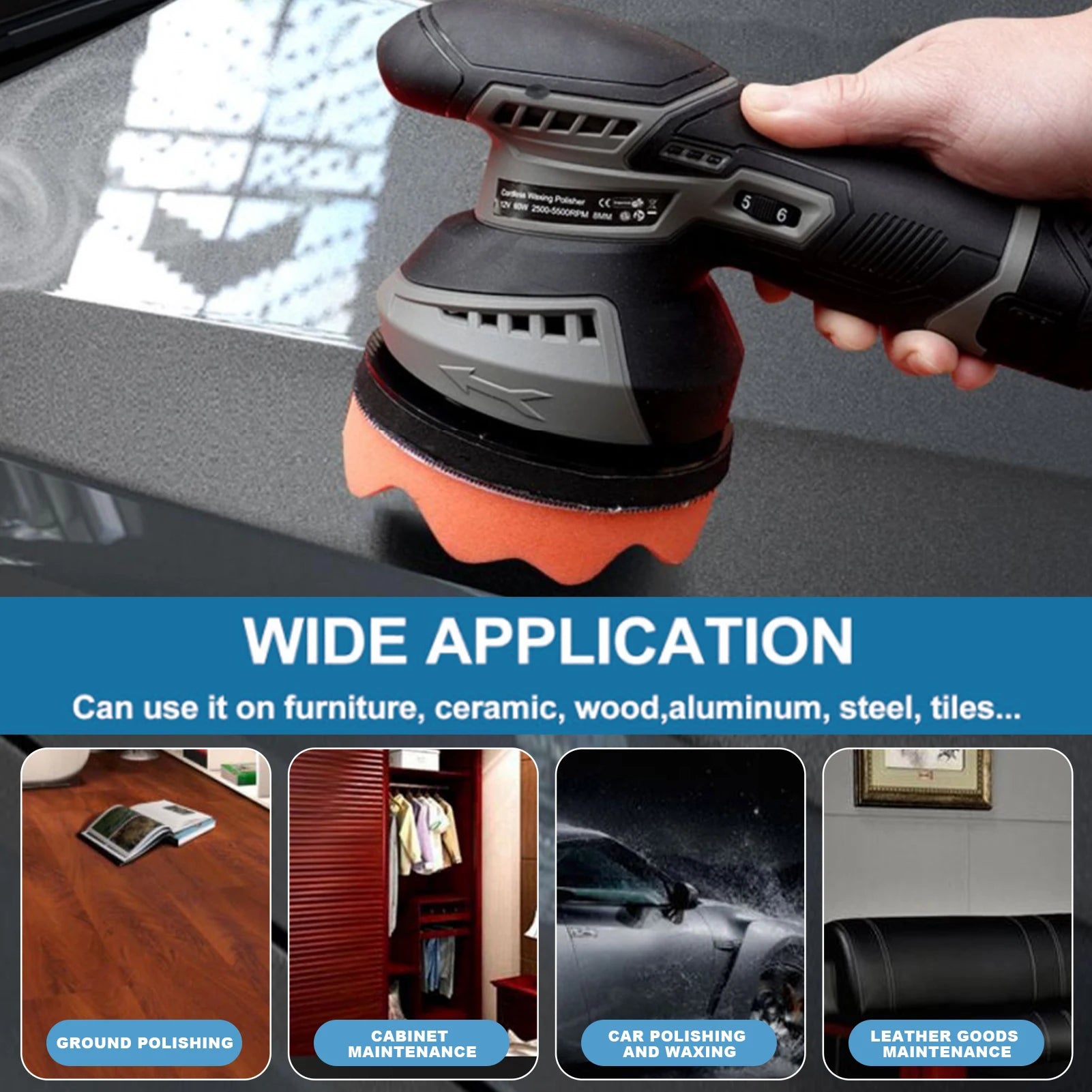 Cordless Car Buffer Polisher Kit 5250Rpm 6 Variable Speed Scratch Removing Battery Powered Car Detailing Wireless Polisher