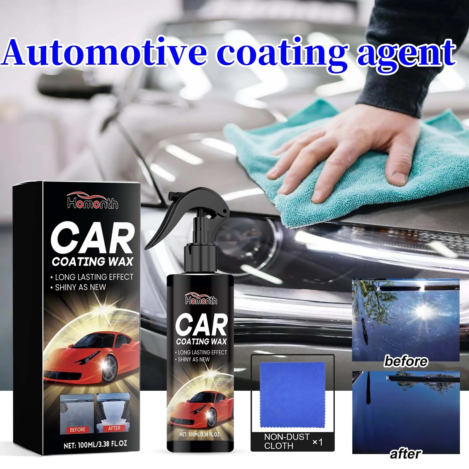 Homonth Hydrophobic Refurbish Agent Car Detailing Coating Spray 100ml Car Coating Polishing Spray With Cloth Vehicle Accessories